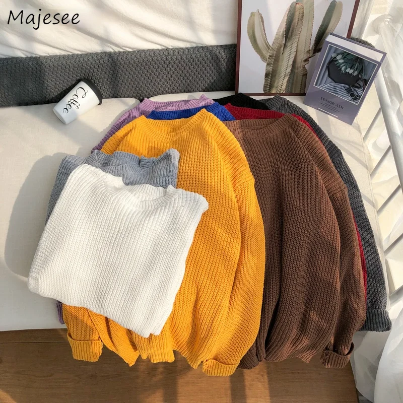 

Men Pullovers Sweater Solid Couple Simple Loose Knitted Pullover Tops Leisure Daily Oversize All-match Teens Jumpers Trendy Ins