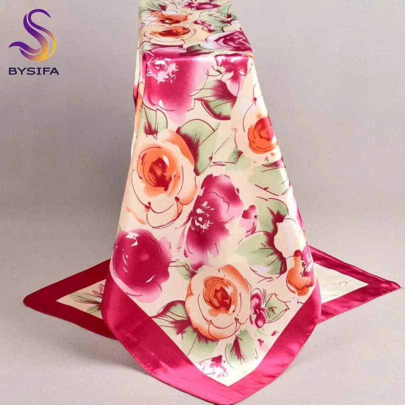 pink roses Lenco женский розовый Шелковый шарф с принтом, 90*90 см многоцветный сатин шарф шаль для дам, модный платок весенние шелковые шарфы - Цвет: pink roses