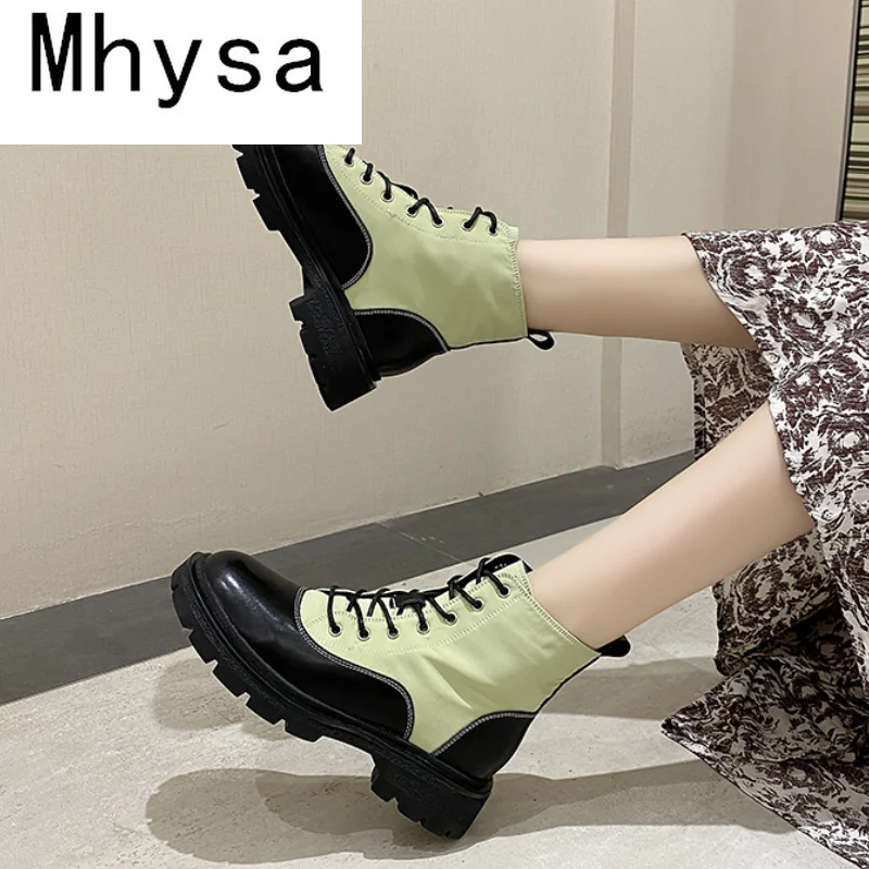 

Fashion Shoes Ankle Boots for Women 2021 Autumn Winter Warm Thick Heels Short Boots British Style All-match Lace-Up Women Shoes