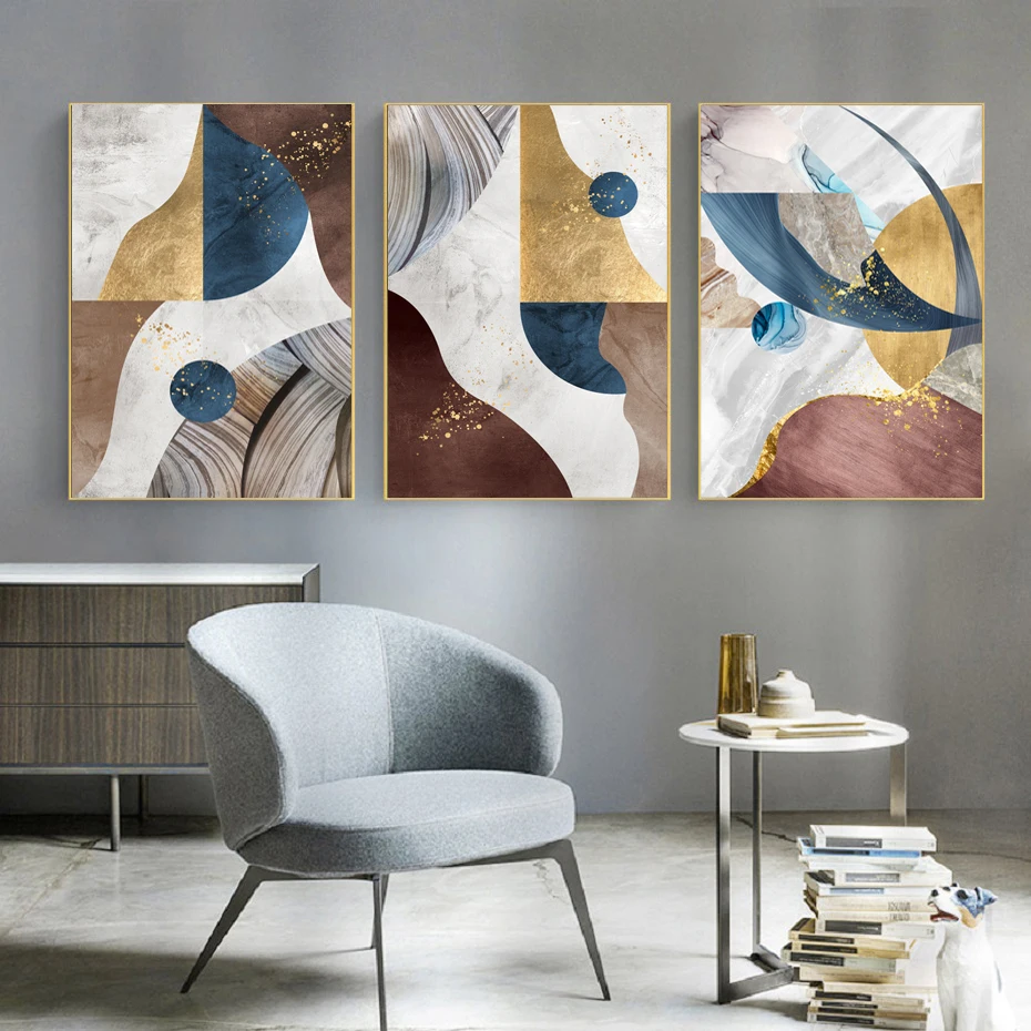 

Geometric Abstract Light Luxury Gold Foil Colorful Modern Canvas Decorative Painting Living Room Corridor Nordic Art Decoration