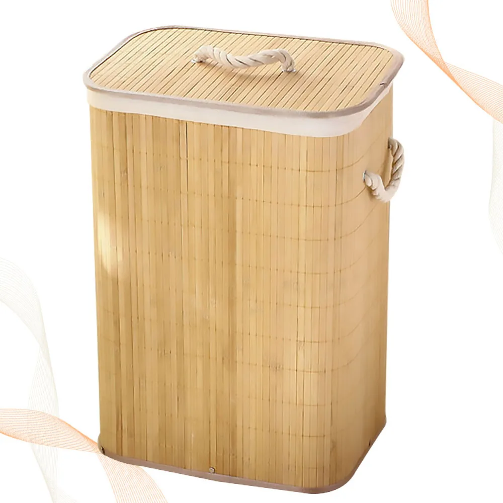 

Foldable Clothes Storage Basket Household Laundry Dirty Clothes Storage Bucket Bamboo Basket (Khaki)