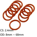 Уплотнительное кольцо из силикона толщиной 2,4 мм, диаметр 8-68 мм, пищевой класс, водонепроницаемое резиновое изолированное круглое уплотнение, красный, 10 шт.