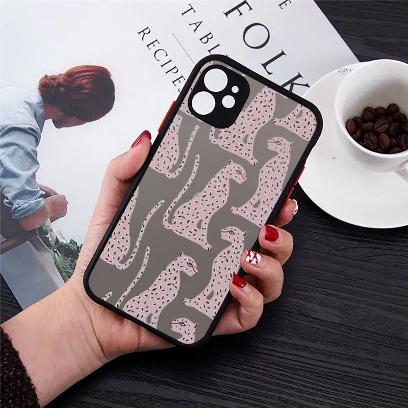 

Luxury brand leopard art print pattern Phone Cases matte transparent For iphone 7 8 11 12 plus mini x xs xr pro max cover