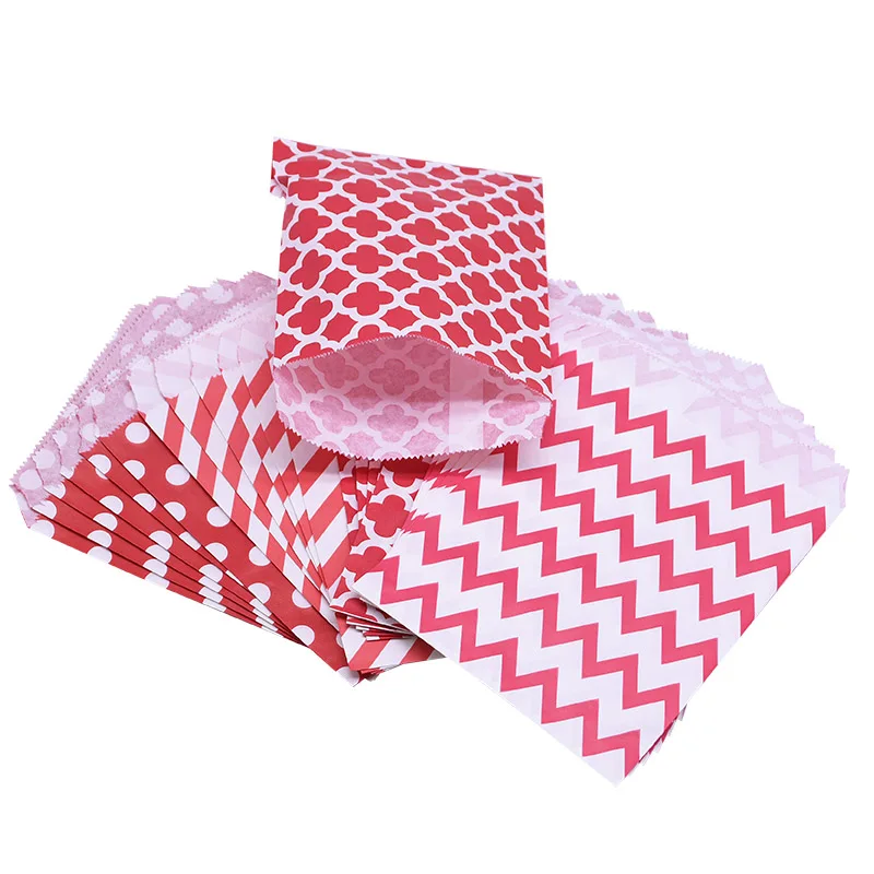 25/50pcs 18*13cm Kraft Paper Bags Wave Stripe Dot Gift Bag for Wedding Birthday Candy Snack Bag Festival Party Wrapping Supplies
