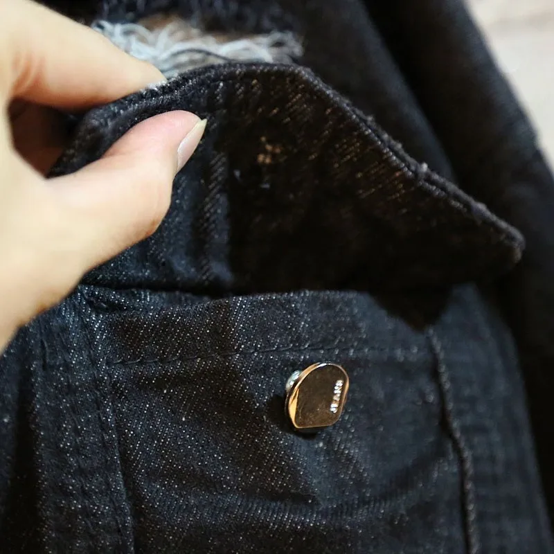 

Autumn Men Hole Ripped Denim Jacket Fashion Loose Long Sleeve Cowboy Coat Street Pocket Single Breasted Black Outerwear Men