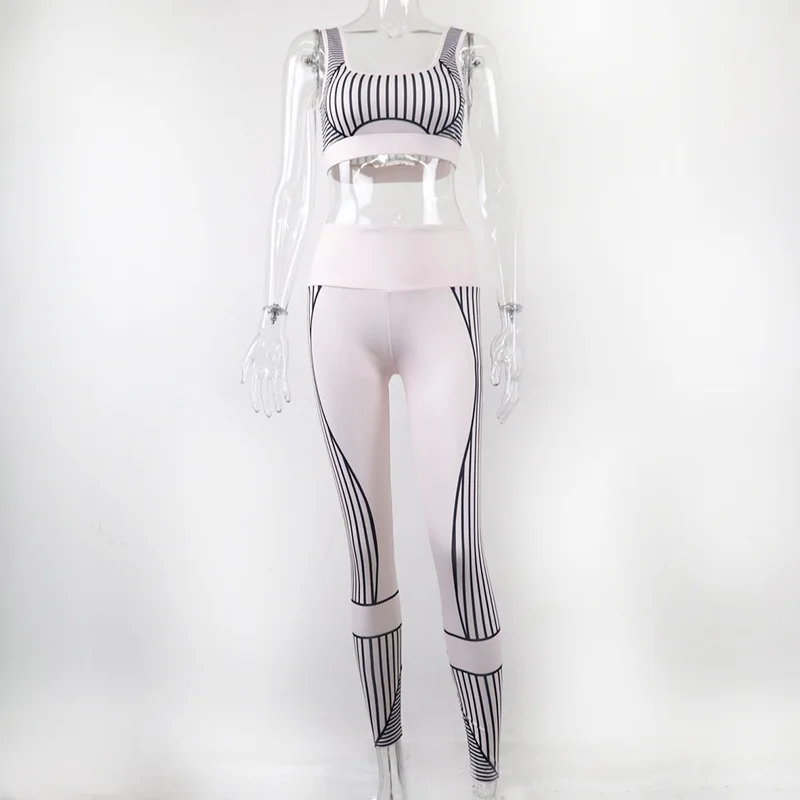 

New Women Yoga Suit Two Piece Clothing Sports Set Fitness Outfit Running Print Bra and Leggings Tracksuits Vest Cropped Tops
