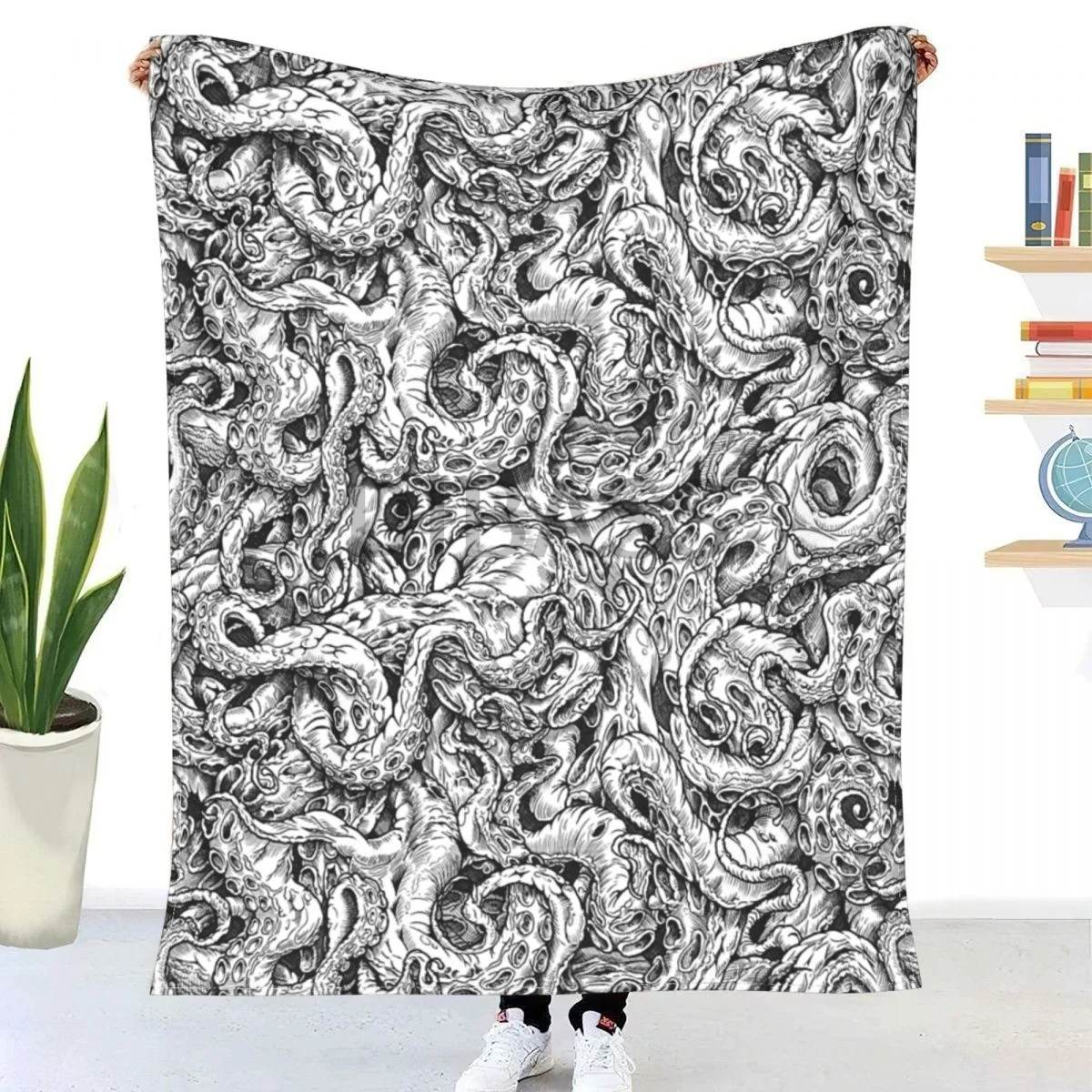 Tentacles Of Cthulhu (B W) Comforter 3D Printed Flannel Throw Blanket