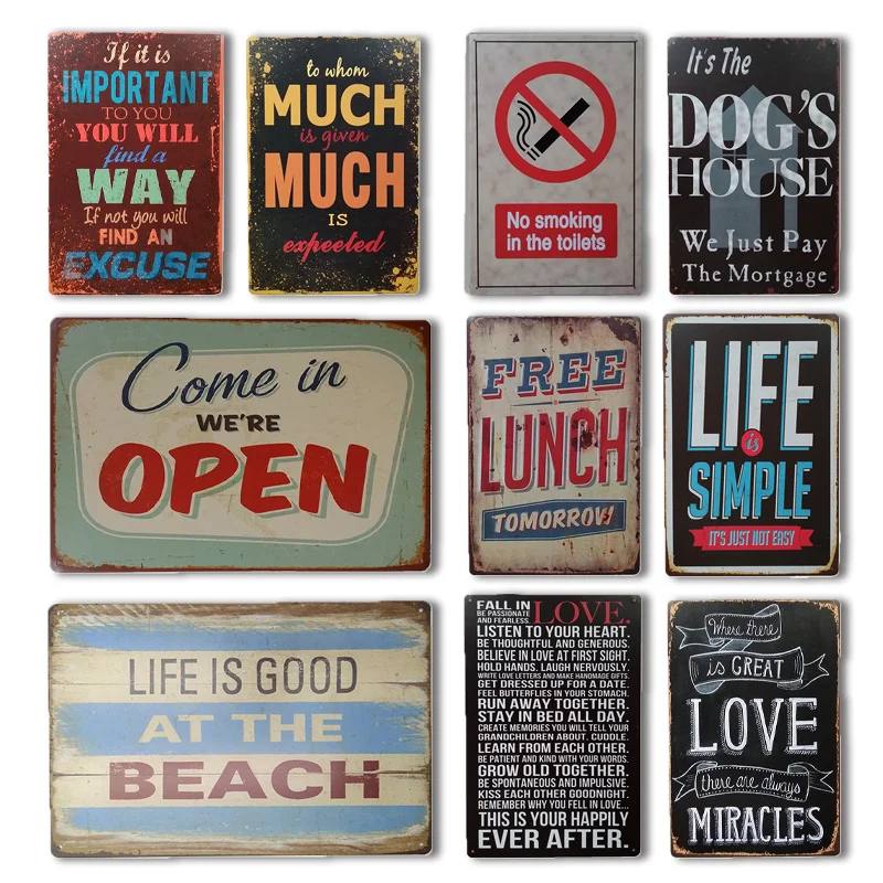 Потрепанный шикарный открытый жестяной знак винтажный домик для собаки