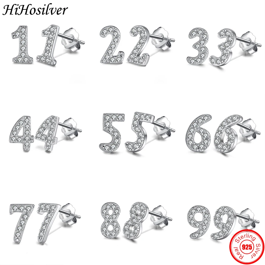 

HiHosilver Number 0 - 9 Crystal 100% Real 925 Sterling Silver Stud Earrings For Woman Trendy Jewelry Gift Girl HH21065