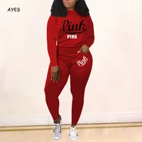 2022 spring pink print tracksuit two piece sets clothes for women long sleeve top slim pants set 2020 casual sports sweatsuit
