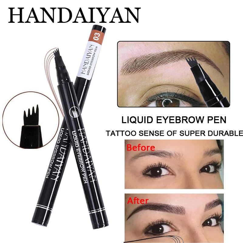 HANDAIYUAN 4 Fork microblading eyebrow tattoo pen Waterproof Liquid Eyebrow Pencil Eyes Tint Makeup Dark Brown Pomade |