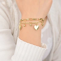 skqir custom name double layer stainless steel love heart bracelet personalized laser engraving couple gift gold chain wholesale