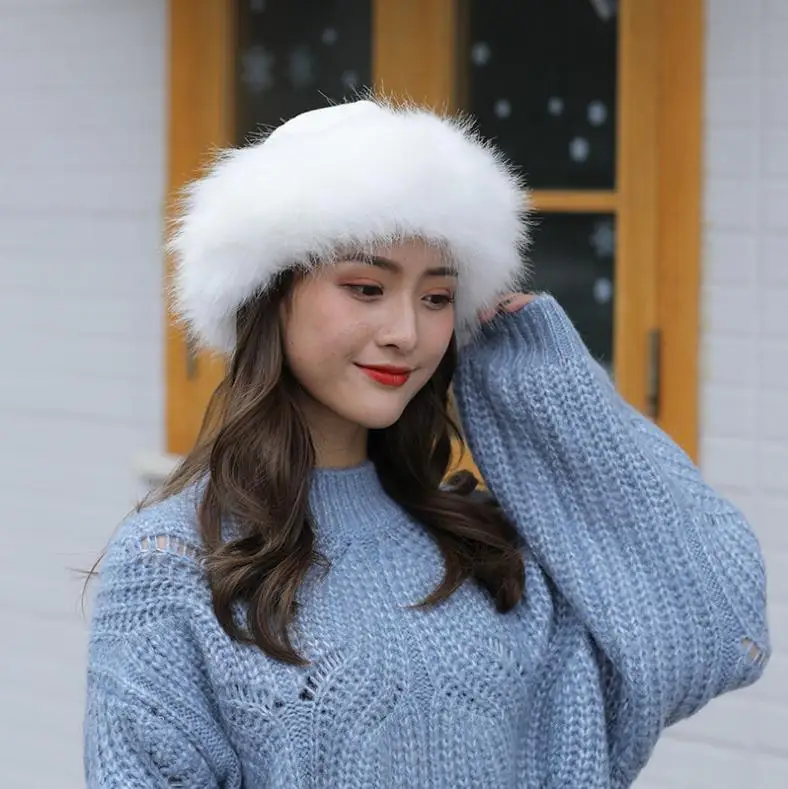 Mongolian suede fur imitation fox hair hat leather straw hat men and women plush thickened warm hat - Цвет: Белый