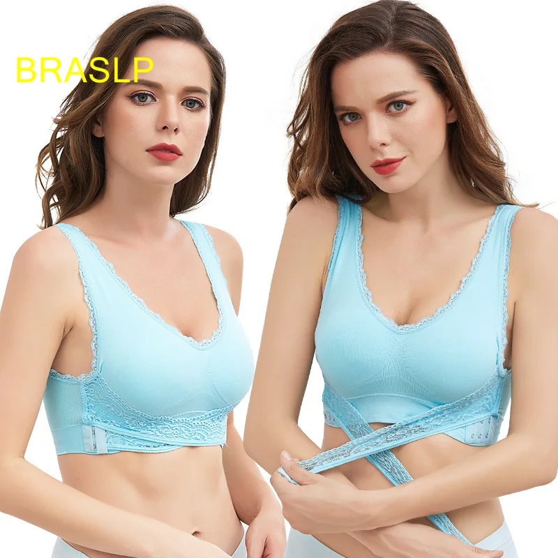 

BRASLP Wireless Women's Underwear Front Cross Side Buckle Lace Push Up Sports Bra Fitness Shockproof Women's Sports Underwear