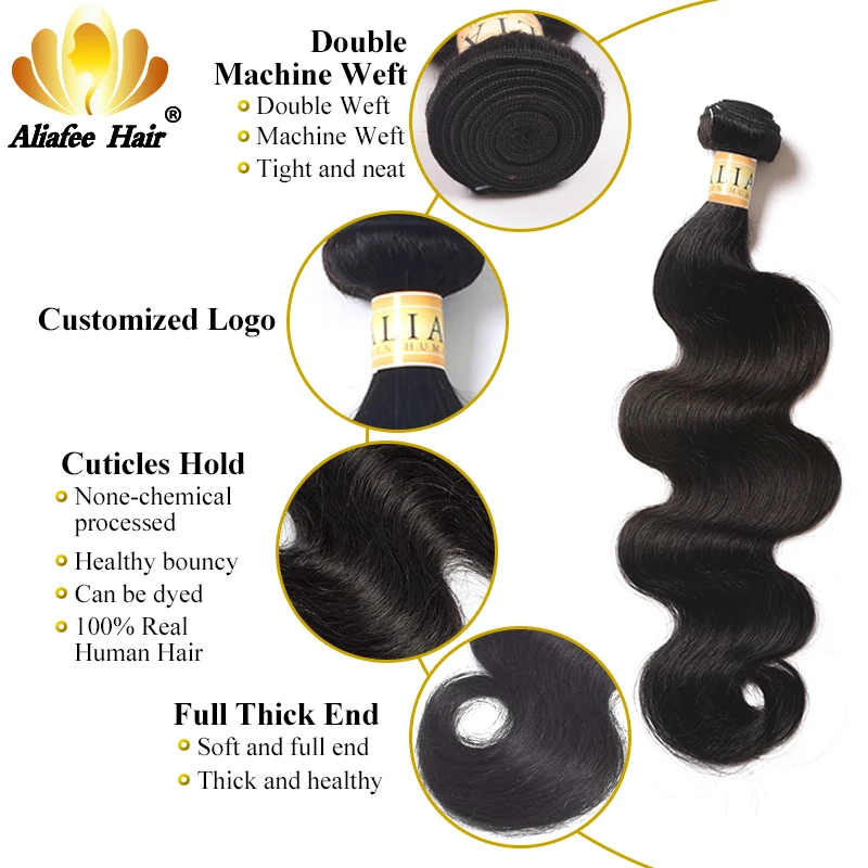 

Aliafee Hair Indian Body Wave 4 Bundles Deal Hair Weave Bundles 100% Human Hair 30inches Extension Non-Remy Hair