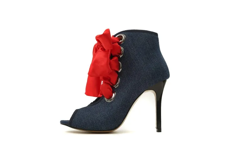 Big Size 9 10 11 12 high heels sandals women shoes woman summer ladies Lace jeans with lace across the mouth | Обувь