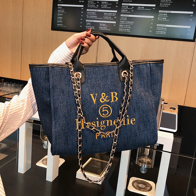 

Shoulder Bags For Women 2021 New Trend Luxury Tote Big Shopper Canvas Chains Sling Strap Vintage Fashion High Quality Handbags