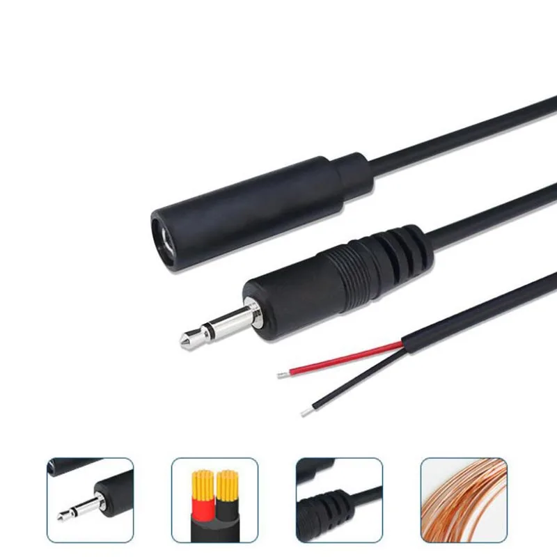 

5pcs 2pin 2.5mm 3.5mm Mono Audio Male Female Connector Cable 25cm 2 Wire Plug Extension Wire DIY Repairs Cable Charger