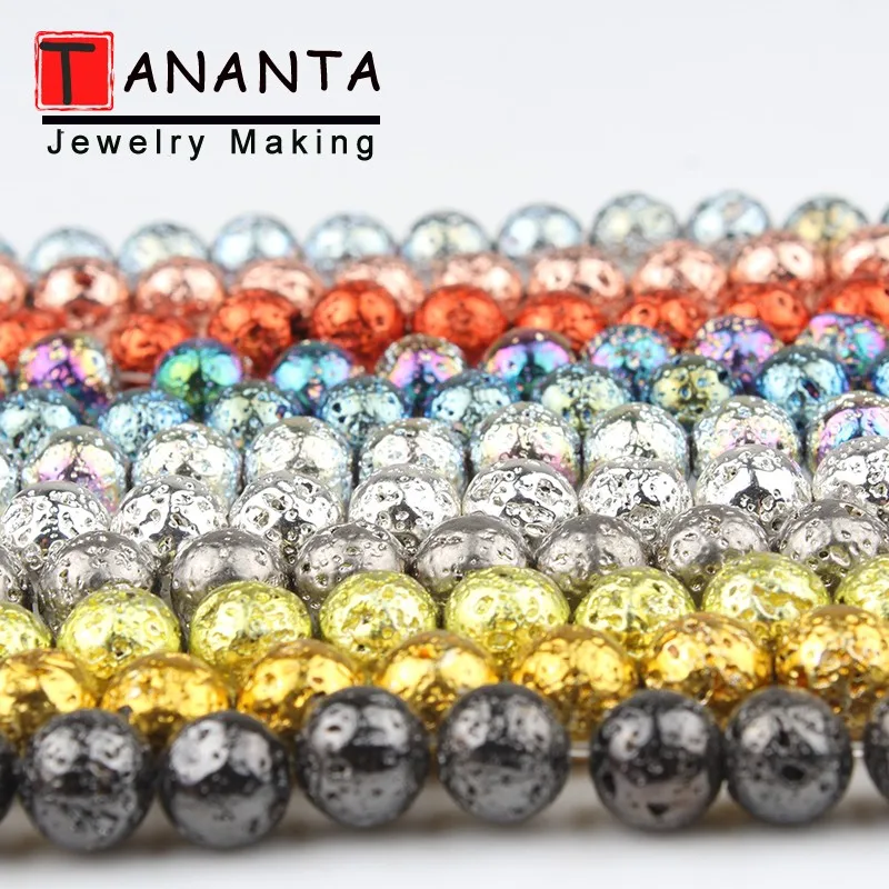 Круглые лавовые бусины из розового золота и серебра камень вулканический для