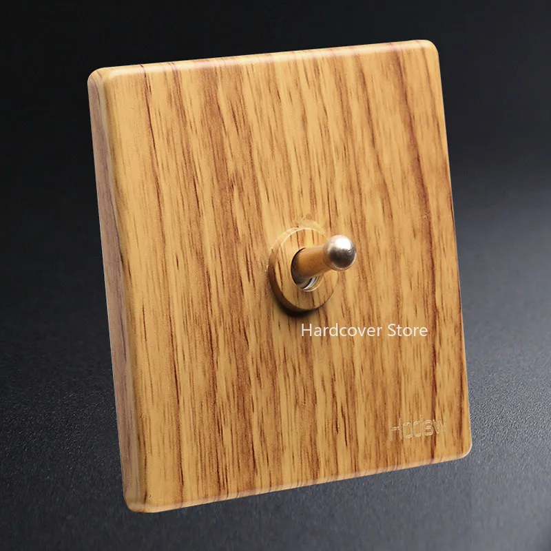 

10pcs High Quality Vintage Toggle Switch Yellow Wood Grain 1-4 Gang Brass Lever Single Dual Control Wall Light Switch Panel