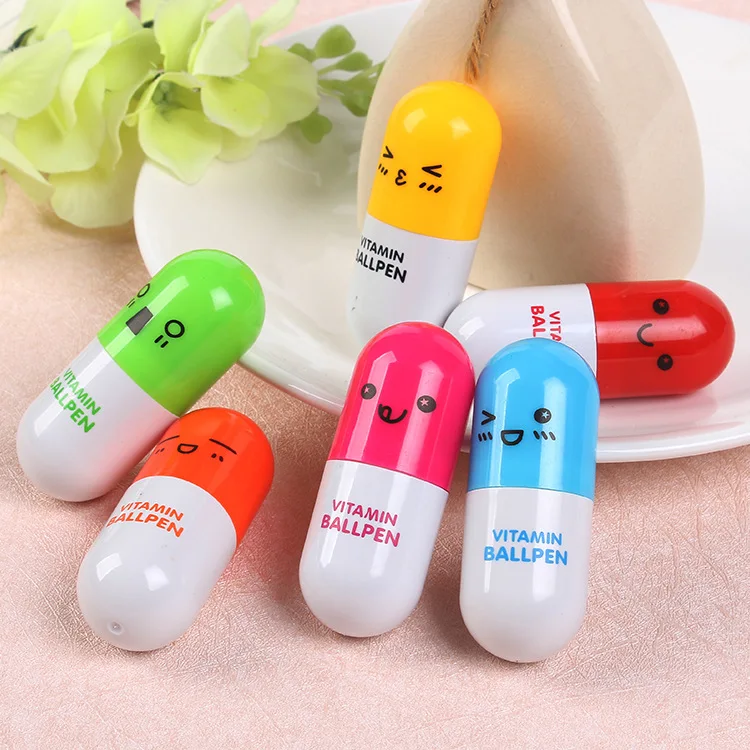 

50pcs cute expression pill ballpoint pen creative cartoon capsule telescopic pen children's gifts stationery gifts