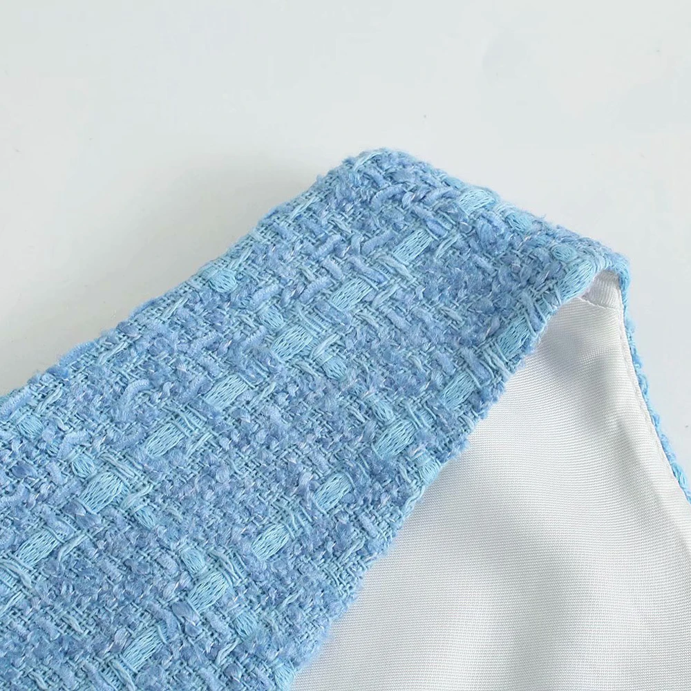 

2021 spring and autumn new blue texture Plaid short sleeveless pocket Jumpsuit women V-neck casual shorts women