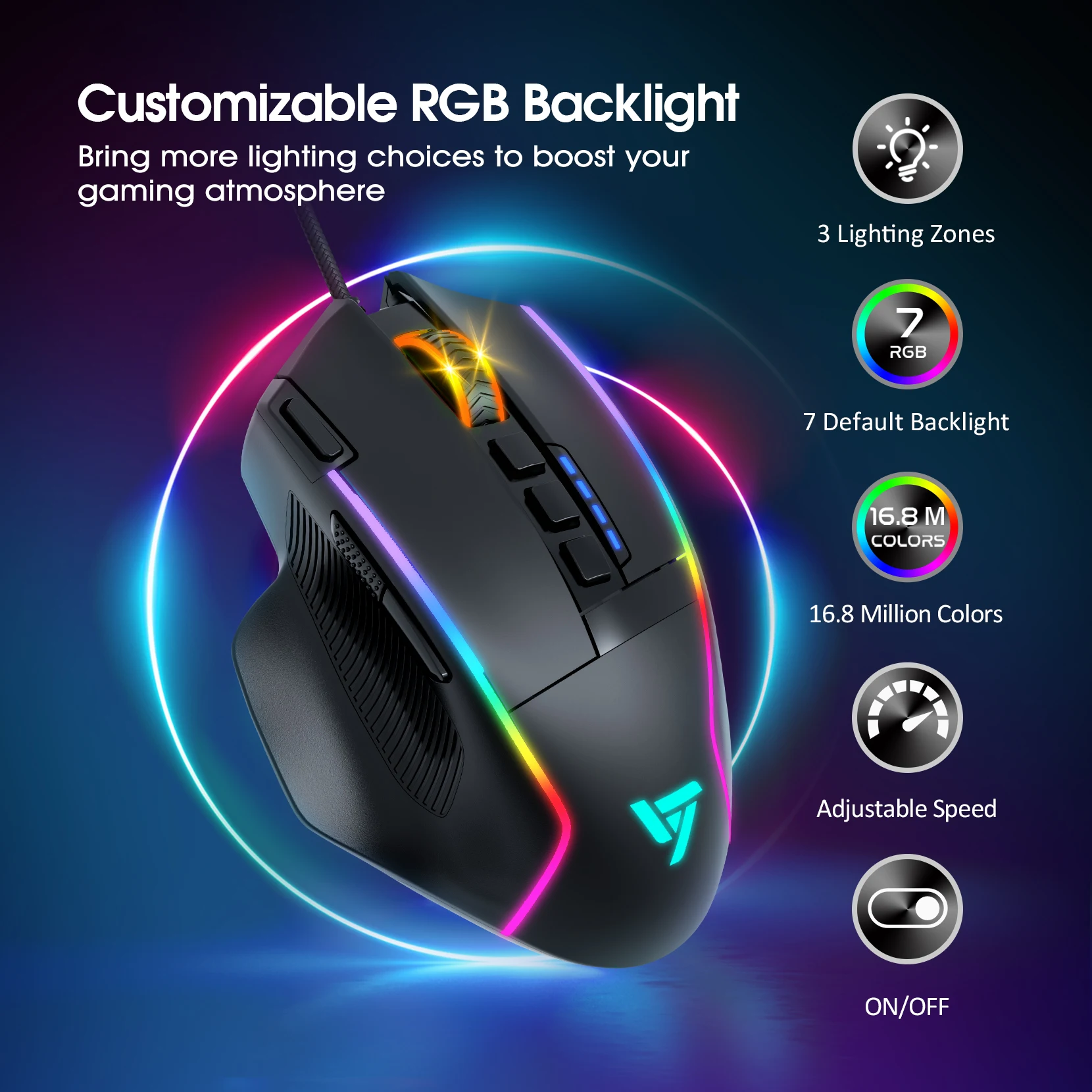 Проводная игровая мышь VicTsing RGB с 10 программируемыми кнопками и кнопкой огня