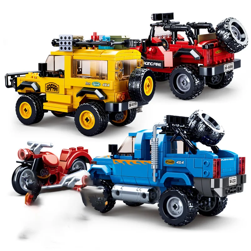 Sluban бездорожье Комплекты автомобилей модель строительные блоки кирпичи беговые