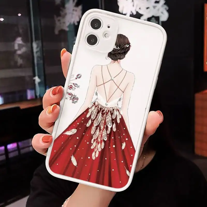 

Fashion cartoon red dress girl Phone Case Matte Transparent for iPhone 7 8 11 12 s mini pro X XS XR MAX Plus cover funda