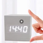 Домашний декор, цифровые светодиодные деревянные квадратные настольные часы с будильником, украшение с голосовым управлением, портативные креативные мини-часы для гостиной