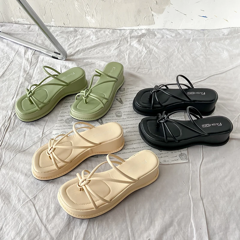 

Slippers Women Summer Beach Shoes Med Slides Pantofle Platform Fashion Rubber Flip Flops Sabot Flat 2021 Luxury Hawaiian Rome