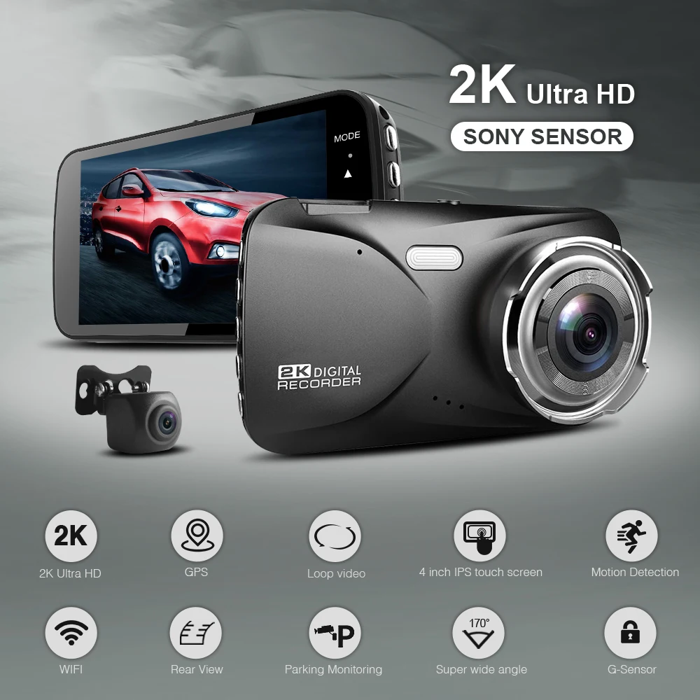 Full HD 2K 4 0 &quotвидеорегистратор 1440P GPS и Wi-Fi конденсатор сенсорный экран двойной