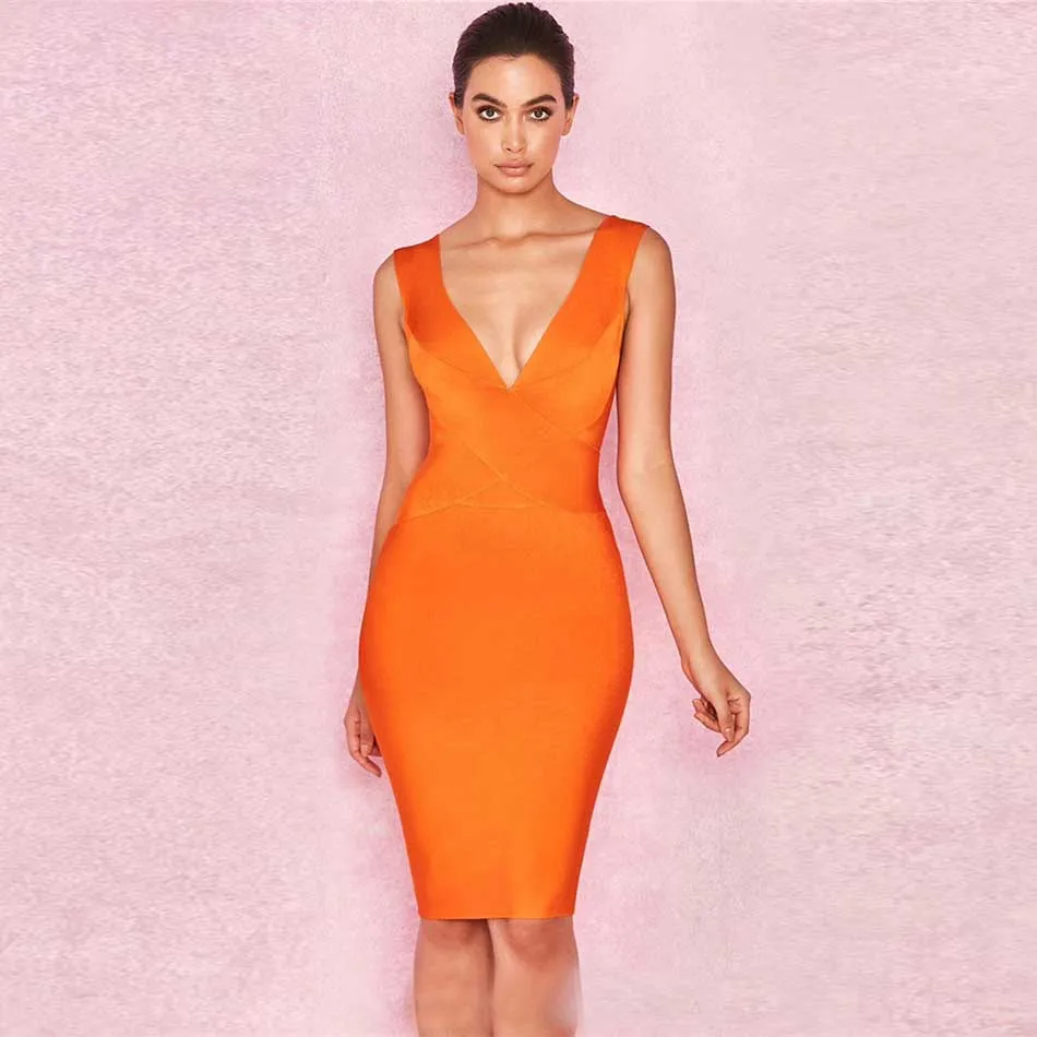 Летнее женское Бандажное платье Vestidos 2021 оранжевое винно-красное сексуальное с