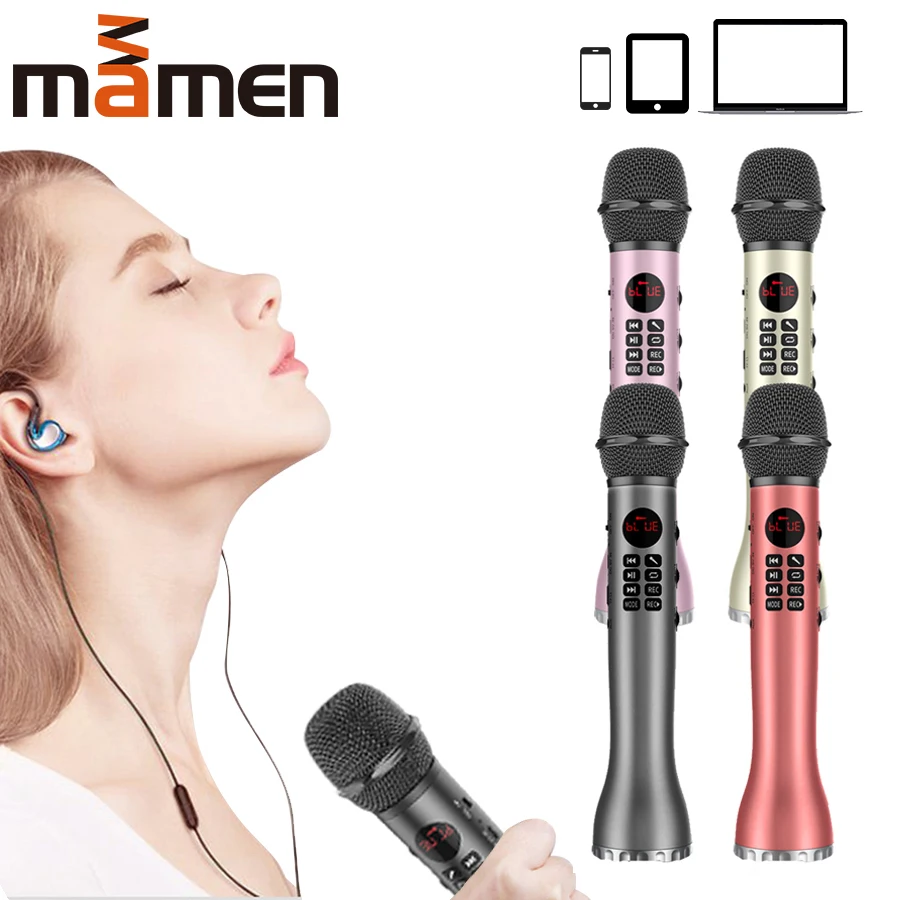 Беспроводной микрофон для караоке MAMEN 4 цвета Bluetooth Колонка 2 в 1 ручной