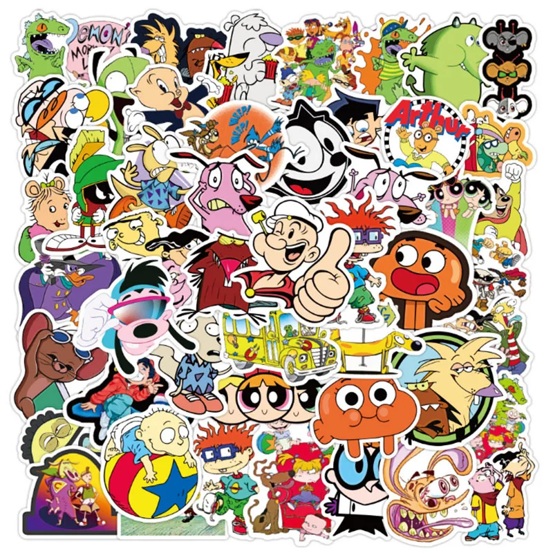 50 pcs Classic 90s cartoon Graffiti Graffiti Waterproof Skateboard Travel Suitcase Phone Laptop Luggage Stickers Cute Kids Girl laptop stickers pack camping travel graffiti punk cool cartoon animal waterproof stickers diy bike suitcase skateboard sticker