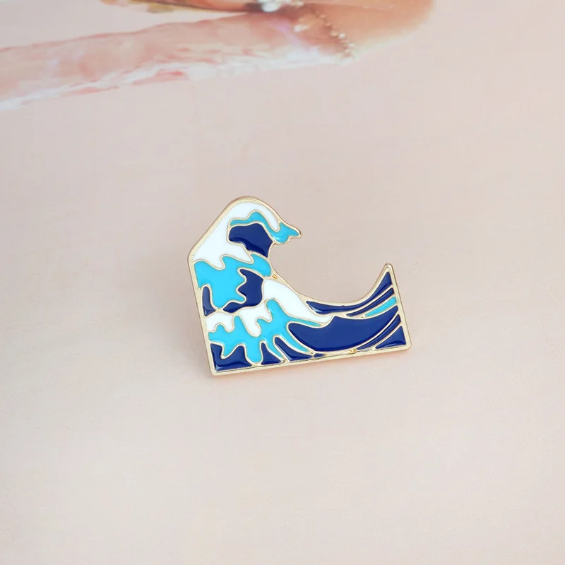 

Cool Summer Vacation Ocean Jewelry Blue Wave Cartoon Brooch Men's and Women's Clothing Backpack Accessories Pin Gifts