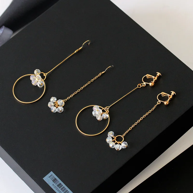 

LATS 2020 New Tassel Crystal Earrings Dazzling Flowers Asymmetric Earrings for Women Hoop Earings Fashion Jewelry