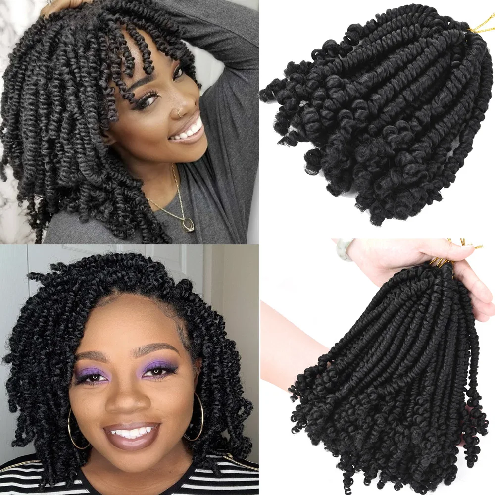 Silike 8Inch Ombre Spring Twist Hair Crochet Braids Passion Twist Synthetic Braiding Hair Extensions 30Roots Black Brown Color