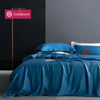 sondeson luxury 100 silk 25 momme blue bedding set silk healthy skin duvet cover set flat sheet pillowcase queen king bed set