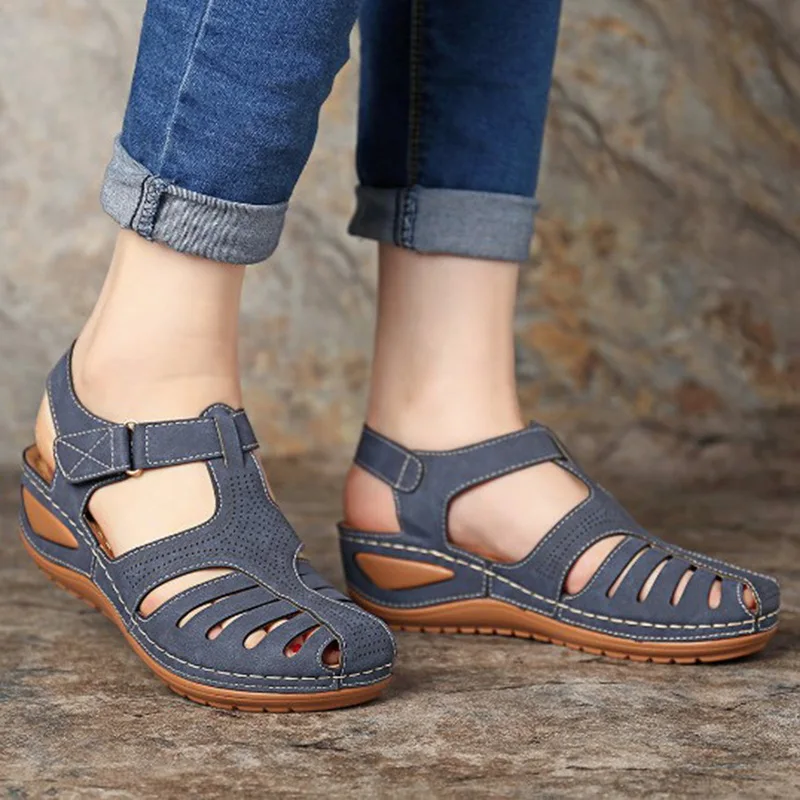 2020 New Summer Women's Sandals Shoes Girls Comfortable Ankle Hollow Round Toe Female Soft Beach Sole Plus Size 46 | Обувь