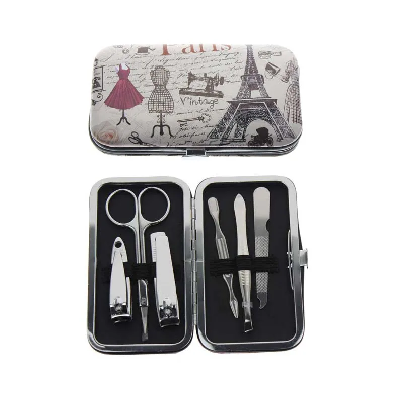 

6 in 1 Soft Cover French Paris Pedicure Manicure Set Kit Tools For Women Girl Kid Cheap Holiday Birthday Christmas Gift Present