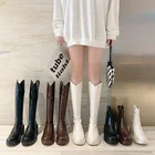 Женские высокие сапоги до колена, из искусственной кожи, на платформе и высоком блочном каблуке, модные однотонные ботфорты на молнии, осень
