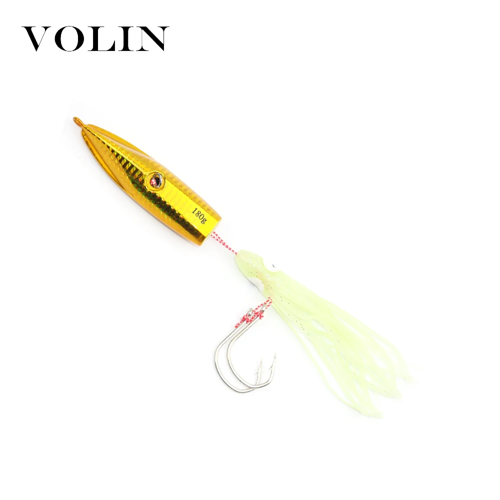 

VOLIN inchiku Squid Jig Lure 150g 180g 200g 1pc 4pcs Metal Slow Jig Head with Rubber Skirts Japan Saltwater Marlin Fishing Lure