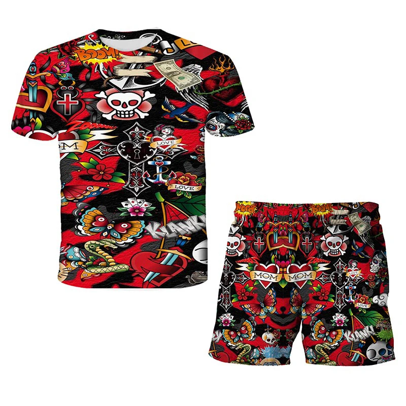 

2021 Summer Kids Clothes 3d Graffiti Print Suits Toddler Girls Sets Top+shorts 2pcs Sets Sports Suit Casual Baby Boys Clothes