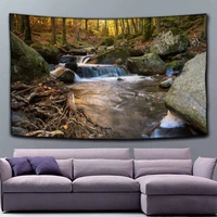 3d beach towel waterfall landscape beautiful forest flow printing wall blanket yoga mat home decoration tapestry