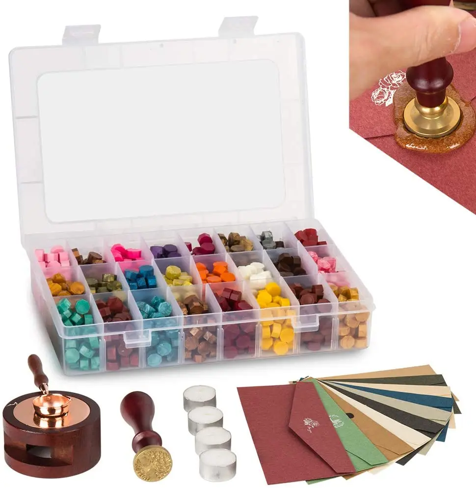 

Wax Seal Set 720Pcs Octagon Sealing Wax Beads with 1Pcs Wax Seal Monogram Stamp 10Pcs Vintage Envelopeand 1Pcs Wax Melting Spoon