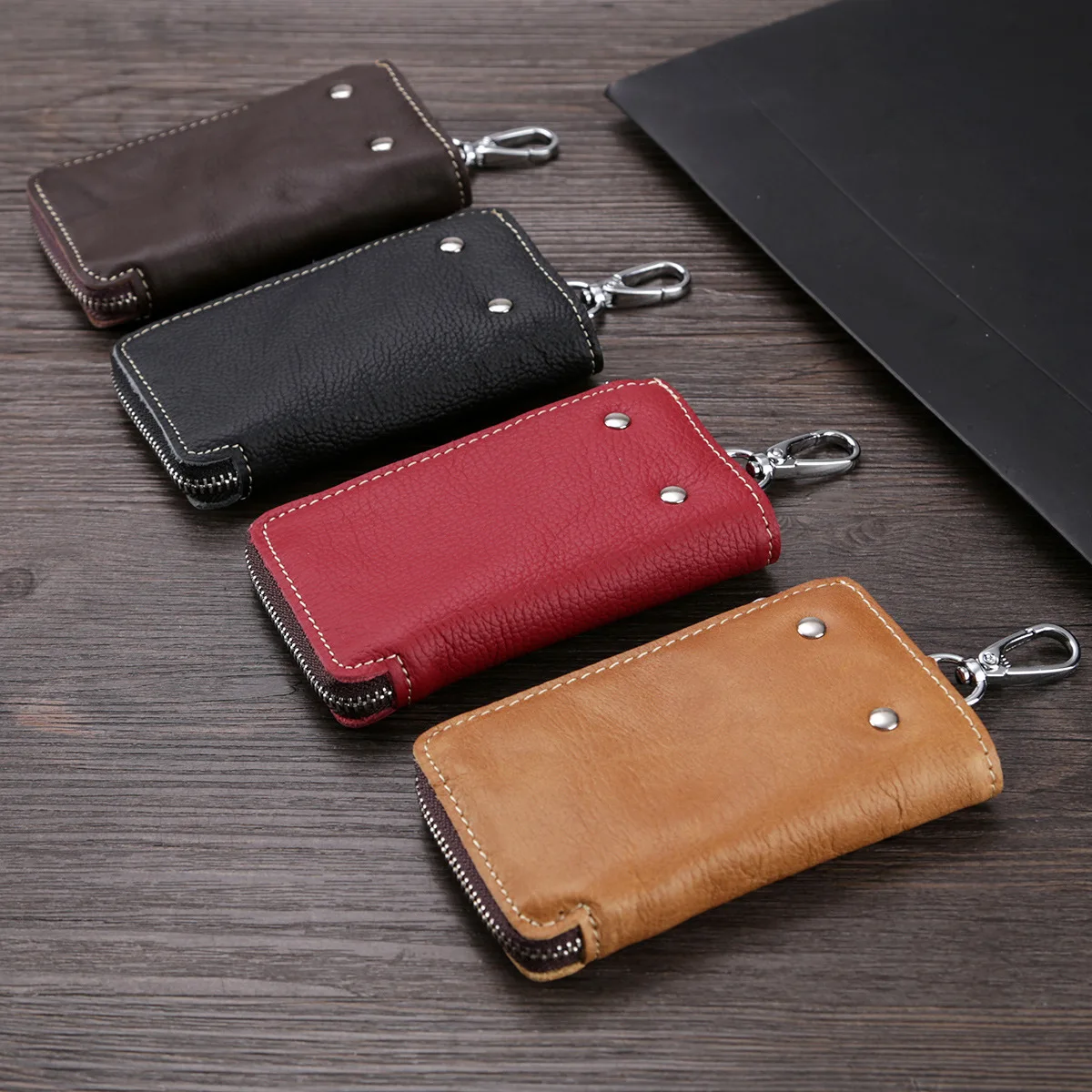 

High Quality Cowhide Key Case Women's Men's Large Capacity Soft Genuine Leather Car Key Card Purse Housekeeper Key Wallets