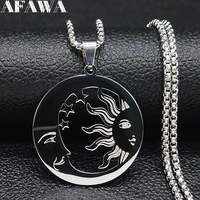 witchcraft moon sun stainless steel statement necklace men silver color necklaces jewerly collar acero inoxidable mujer n611s02