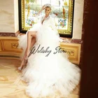 Женская фатиновая юбка с оборками, белая трапециевидная юбка с высоким разрезом, длинным шлейфом и оборками в несколько рядов, для невесты