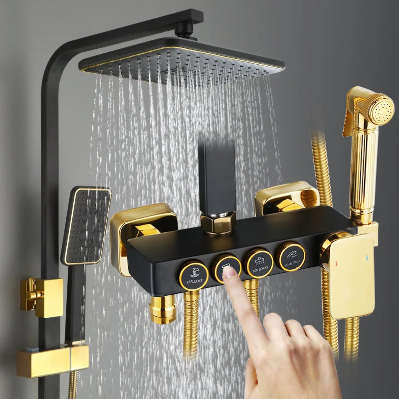 

AE02ZS-0001 shower system black copper thermostatic digital display shower set booster nozzle multifunctional mixing valve